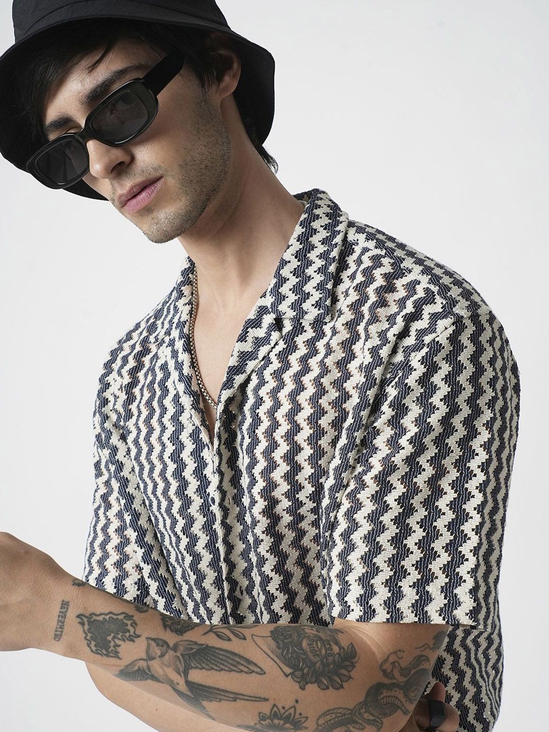 VASTRADO Men Classic Cuban Collar Geometric Printed Cotton Casual Shirt