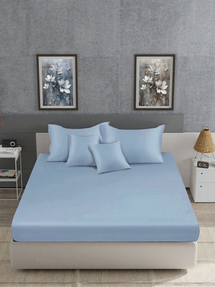 Myntra Elegant Homes Blue 400 TC Bedsheet with 4 Pillow Covers