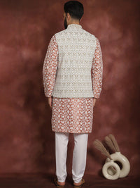 Anouk Floral Embroidered Thread Work Straight Kurta With Pyjama & Nehru Jacket