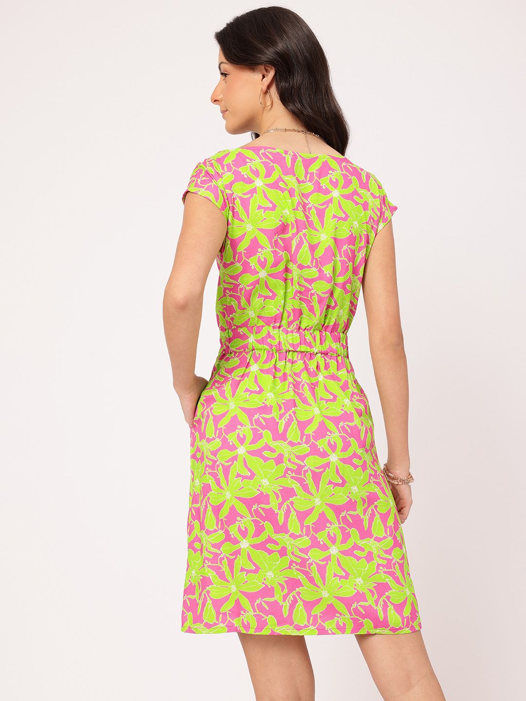 DressBerry Vibrant Vacay Cinched Waist Printed Sheath Dress