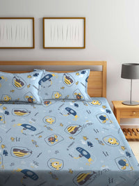 Myntra Elegant Homes Velar Sib Grey Conversational Cotton 300 TC Fitted King Fine Bedsheet with 2 Pillow Covers-250 x 225 cm