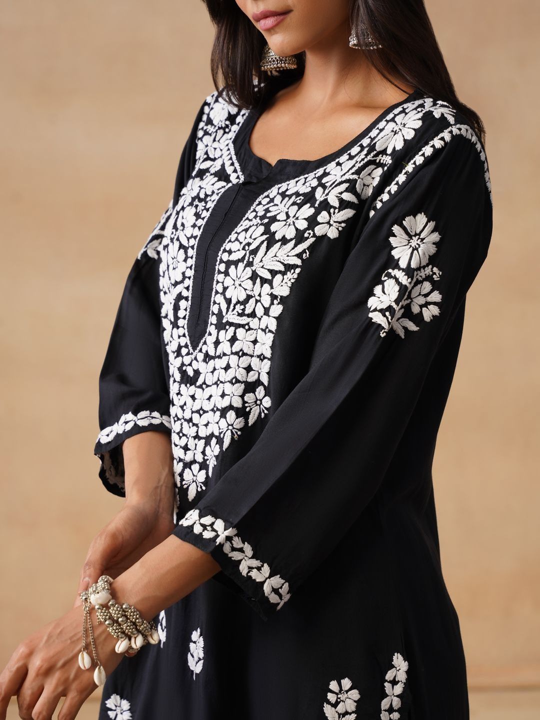 House of Chikankari Women Solid Black Modal Kurta