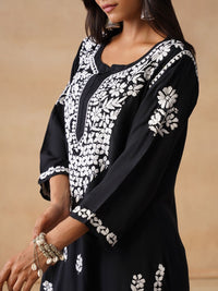 House of Chikankari Women Solid Black Modal Kurta