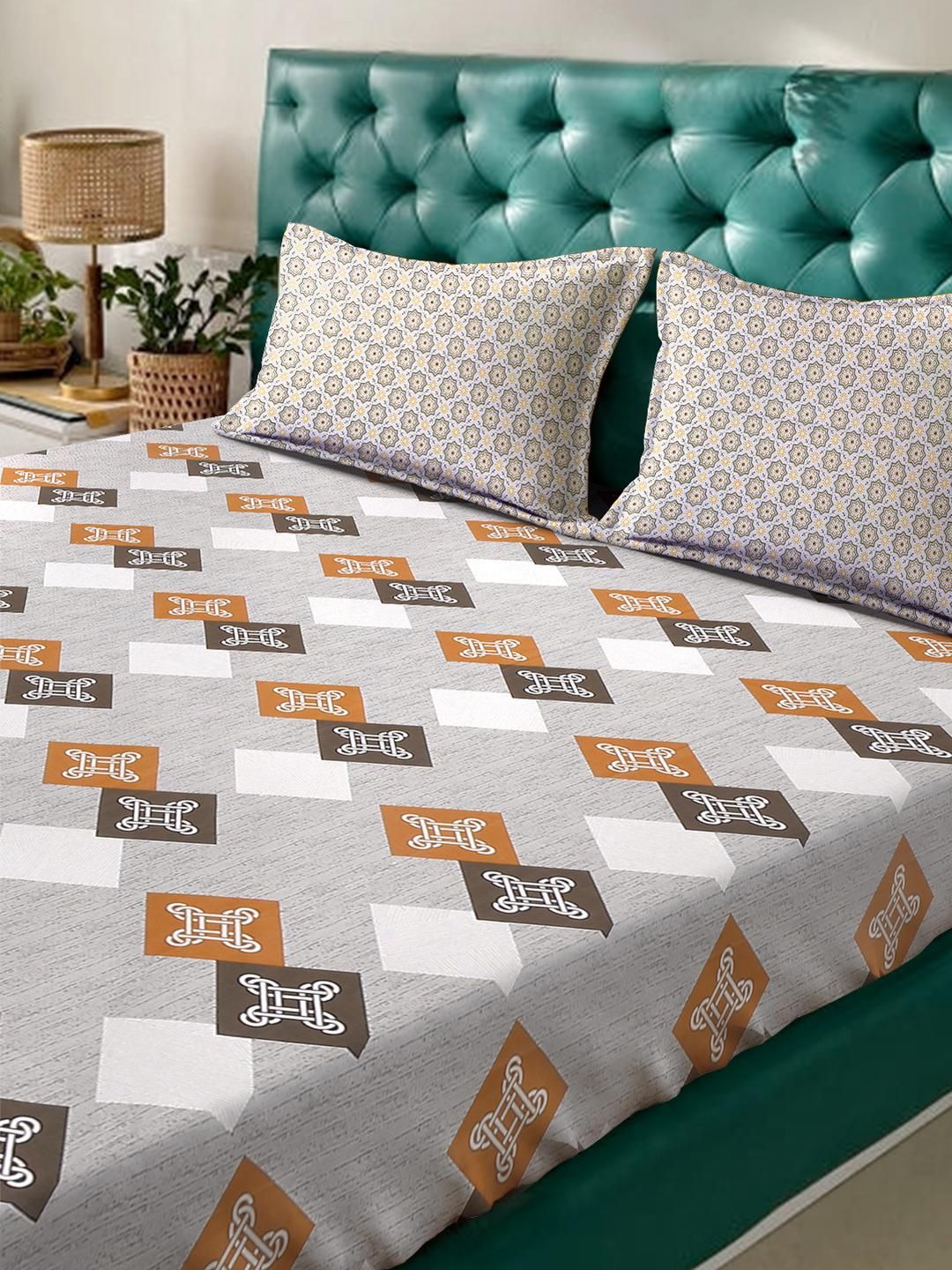KLOTTHE Grey Geometric 400 TC Cadar Katil King dengan 2 Sarung Bantal