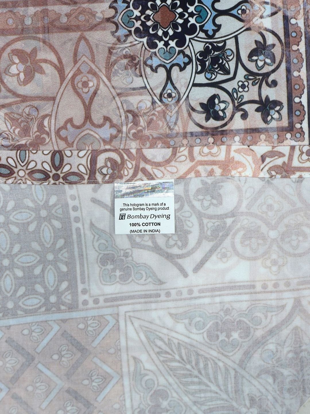 BOMBAY DYEING Brown & Blue Printed 300 TC Cotton King Bedsheet with 4 Pillow Covers