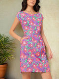 DressBerry Floral Frenzy Cinched Waist Floral Sheath Dress