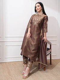 Vishudh Women Ethnic Motifs Embroidered Regular Kurta with Trousers & With Dupatta