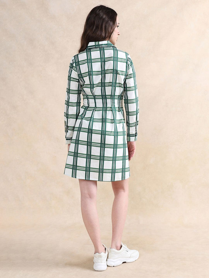 RAREISM Checked Printed Cotton Shirt Collar A-Line Dress