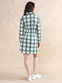 RAREISM Checked Printed Cotton Shirt Collar A-Line Dress