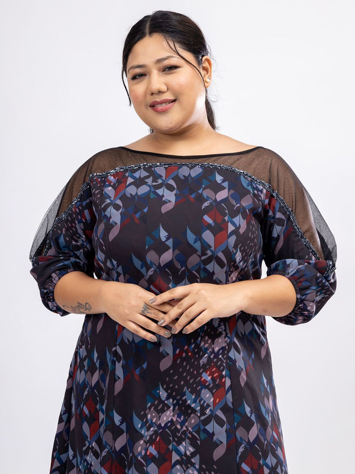 Pakaian Maxi Lengan Puff Bercetak Bunga Mamicha Wanita