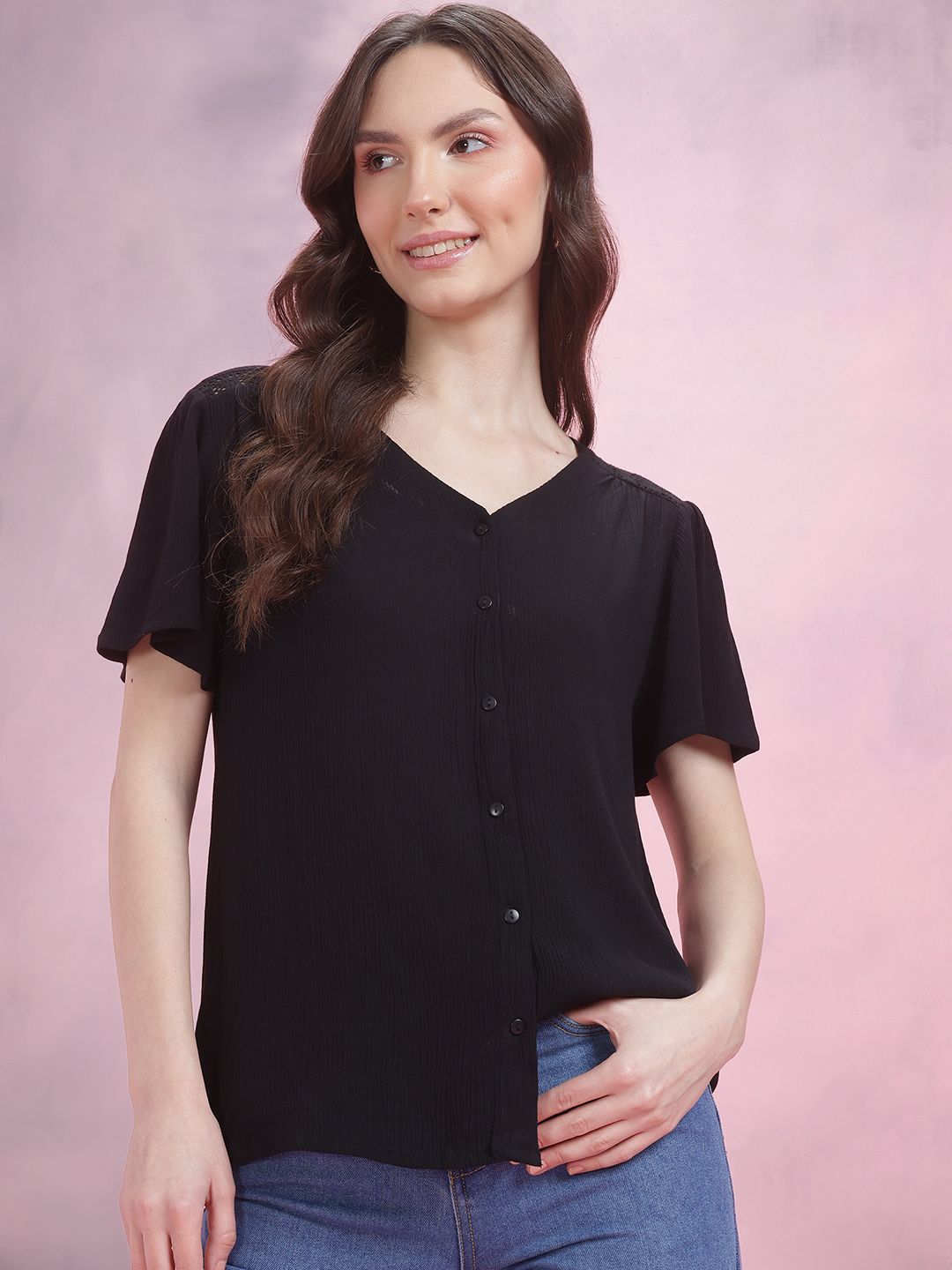 DressBerry Crinkled Shirt Style Top