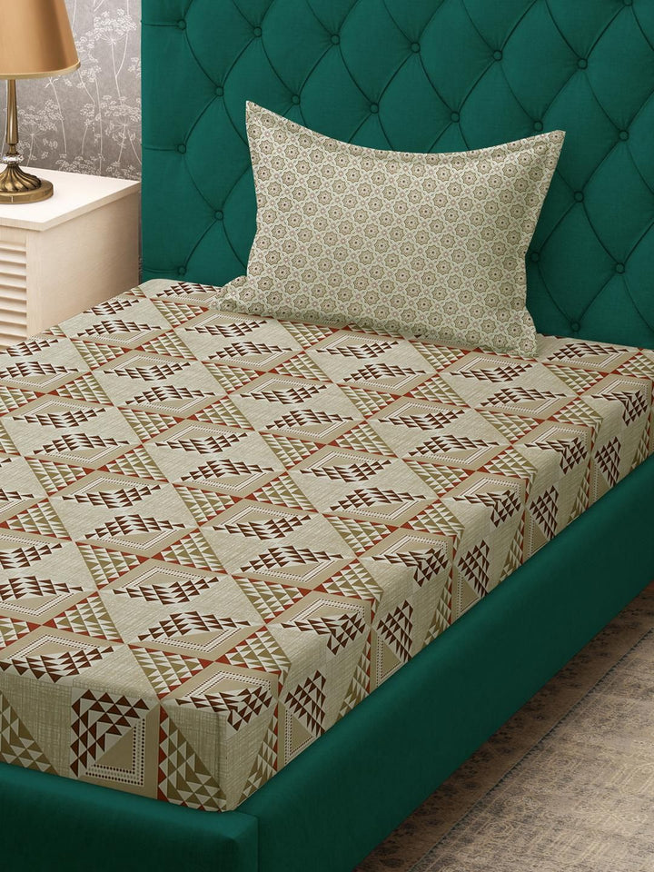 KLOTTHE Beige Geometric Cotton Single Bedsheets