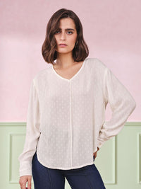 AND Women V-Neck Semi Sheer Regular Top