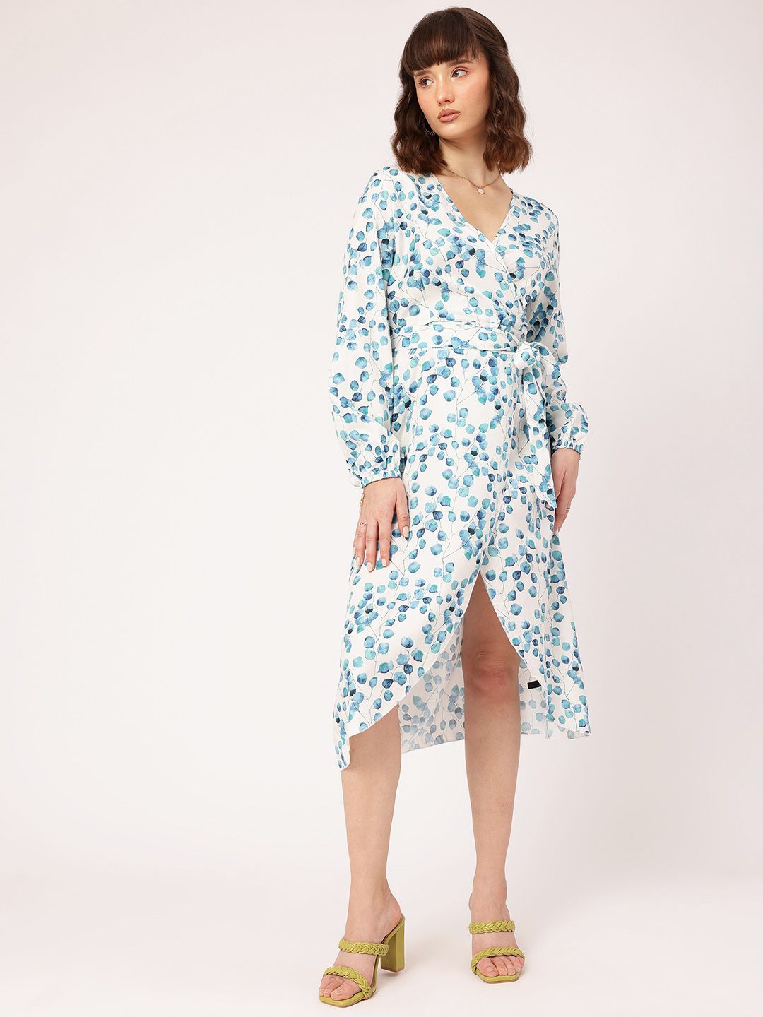 DressBerry Effortlessly Glamorous Printed Belted Wrap Tulip-Hem Midi Dress