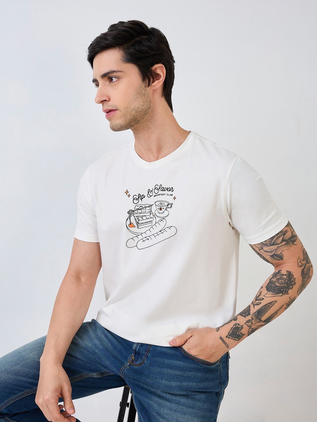 SPYKAR Men Typography Printed Slim Fit Cotton T-shirt