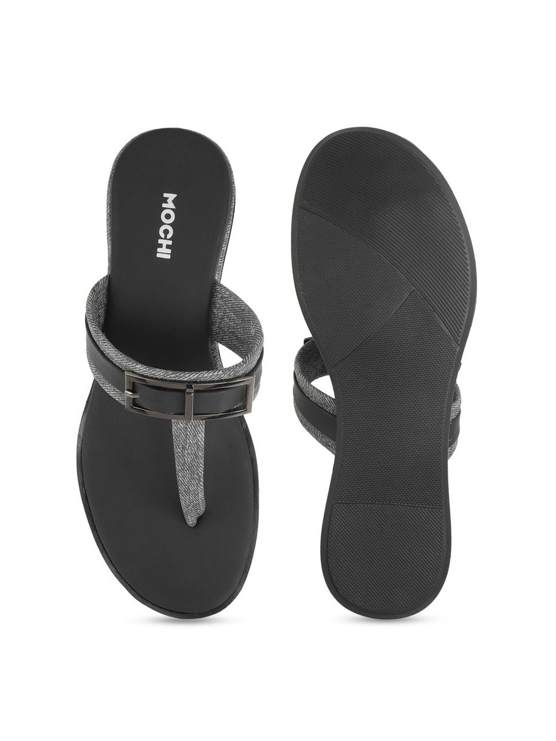Mochi Women Buckle Design T-Strap Flats