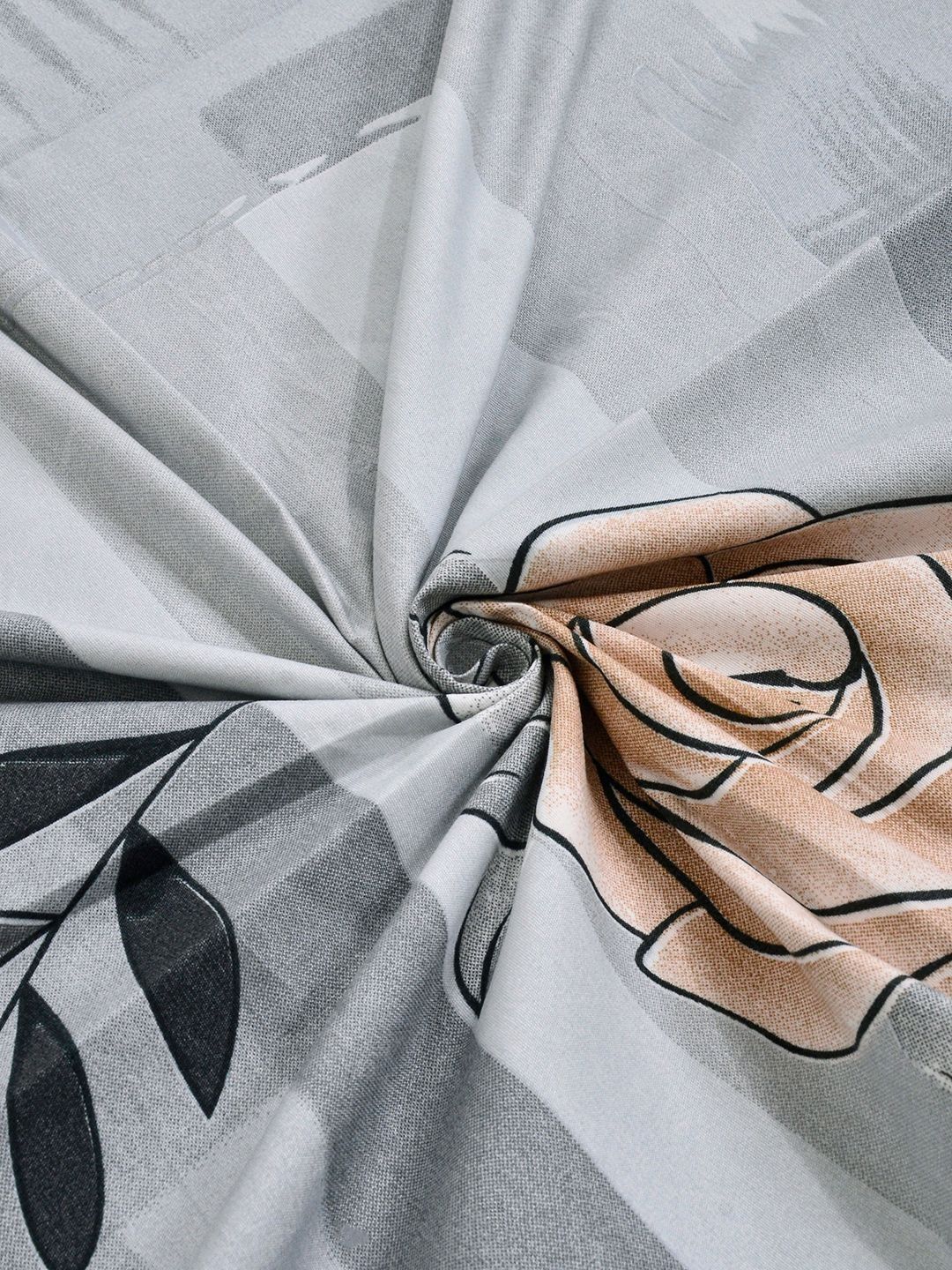 KLOTTHE Grey & Peach Printed 300 TC Double Bedsheet Dengan 2 Sarung Bantal- 2.5 m x 2.25 m