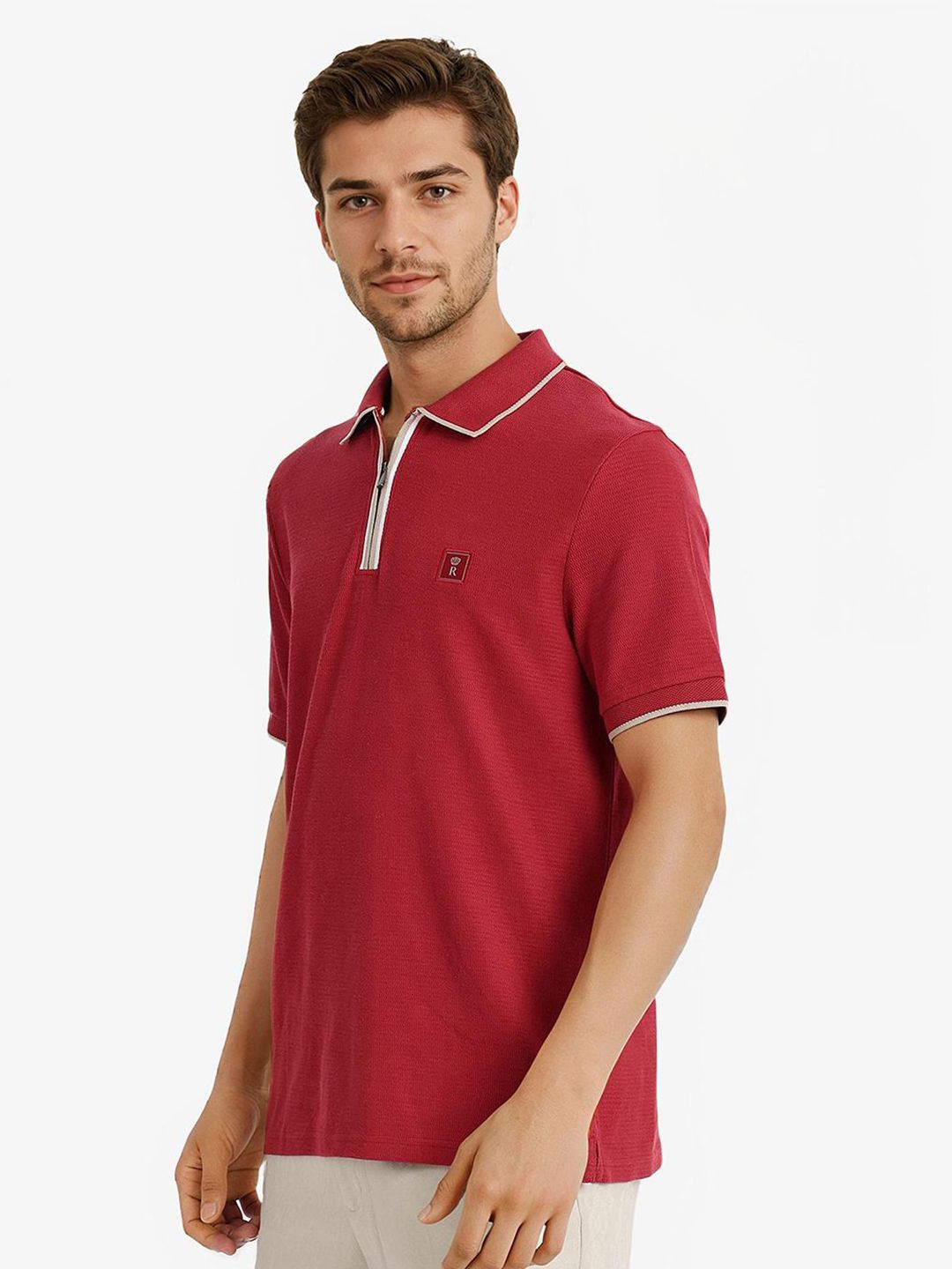 RARE RABBIT Men Solid Pure Cotton Polo Collar T-shirt