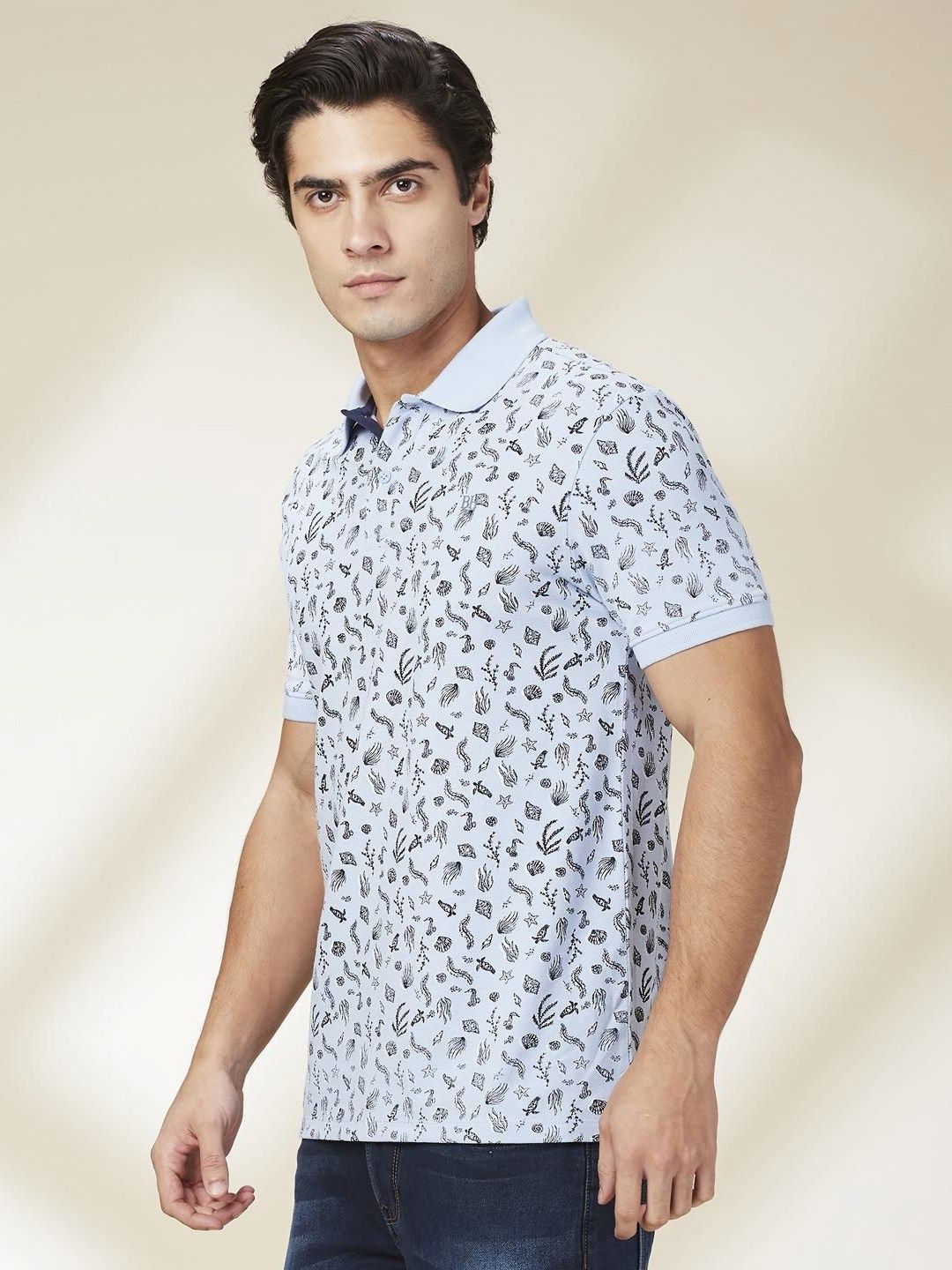 Being Human Men Conversational Printed Polo Collar Cotton Slim Fit T-shirt