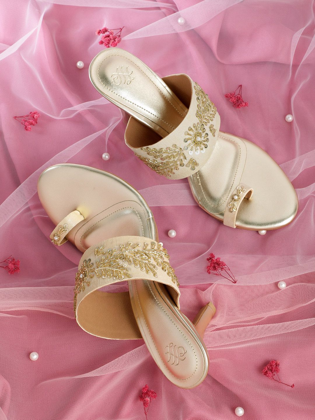 House of Pataudi  Open Toe Embellished Slim Heels