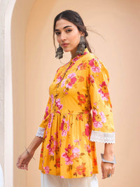 Shae by SASSAFRAS Floral Printed Shirt Collar Pleated Kurti