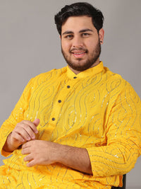 SOJANYA PLUS Plus Size Men Floral Embroidered Sequnnied Pure Cotton Kurta With Pyjamas