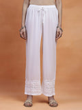 House of Chikankari Women White Cotton Chikankari Embroidered Palazzo