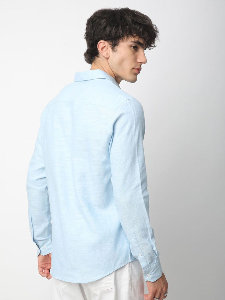VASTRADO Men Classic Cutaway Collar Textured Cotton Slim Fit Casual Shirt