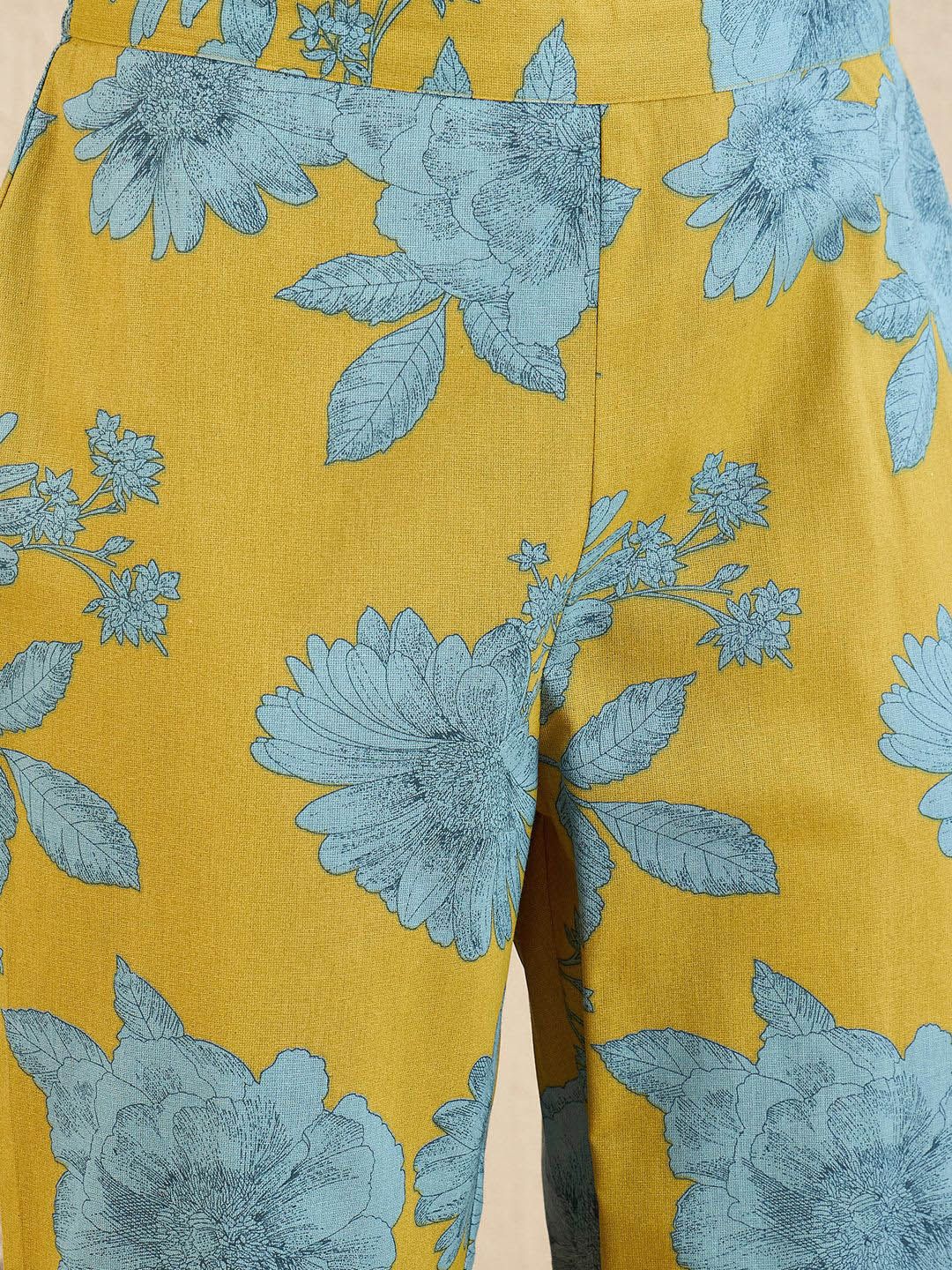Indo Era Floral Printed V-Neck A-Line Kurta with Trousers