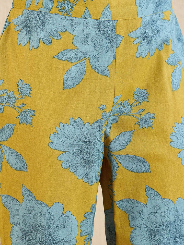 Indo Era Floral Printed V-Neck A-Line Kurta with Trousers