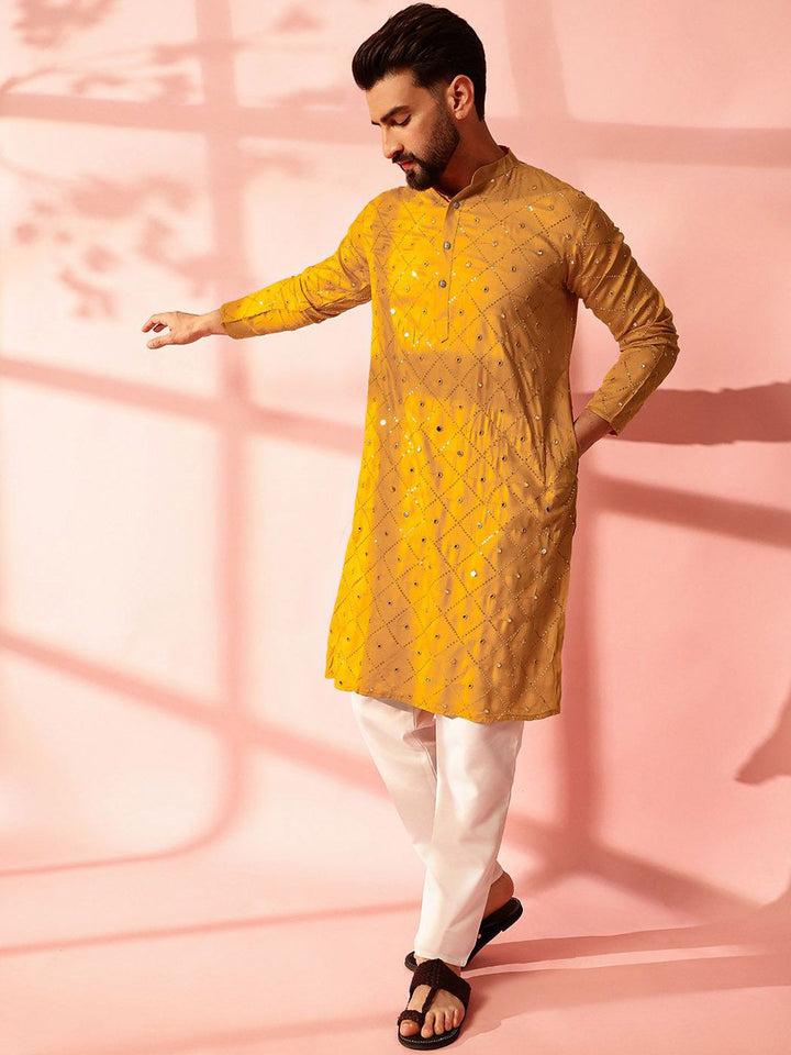 Anouk Men Embroidered Regular Mirror Work Pure Cotton Kurta with Pyjamas