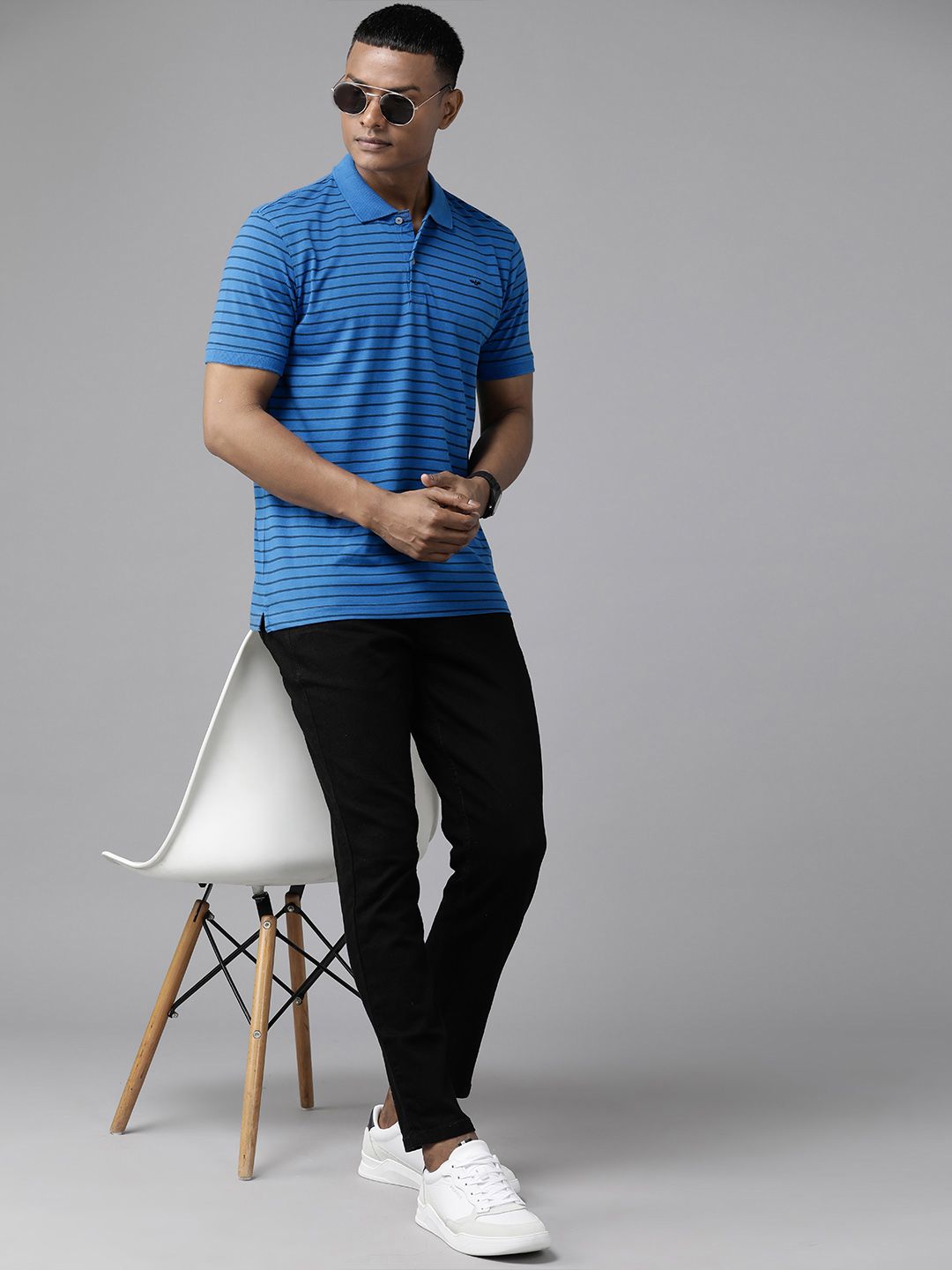 Park Avenue Men Striped Polo Collar Slim Fit T-shirt