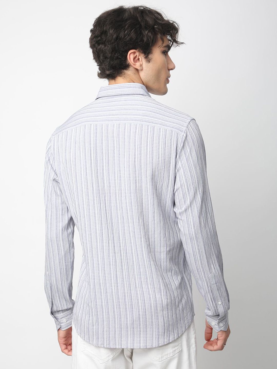 VASTRADO Men Classic Spread Collar Textured Slim Fit Casual Shirt
