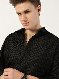 Thomas Scott Men Premium Spread Collar Textured Solid Slim Fit Casual Shirt