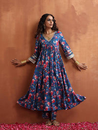 trueBrowns Floral Printed Empire Sequinned Kurta With Trousers