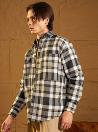 DENNISON Men Double Pocket Drop Shoulder Oversized Cotton Checked Shacket
