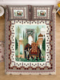 KLOTTHE Grey & Green Ethnic Motifs Printed Fitted 400 TC King 7D Bedsheet with 2 Pillow Covers