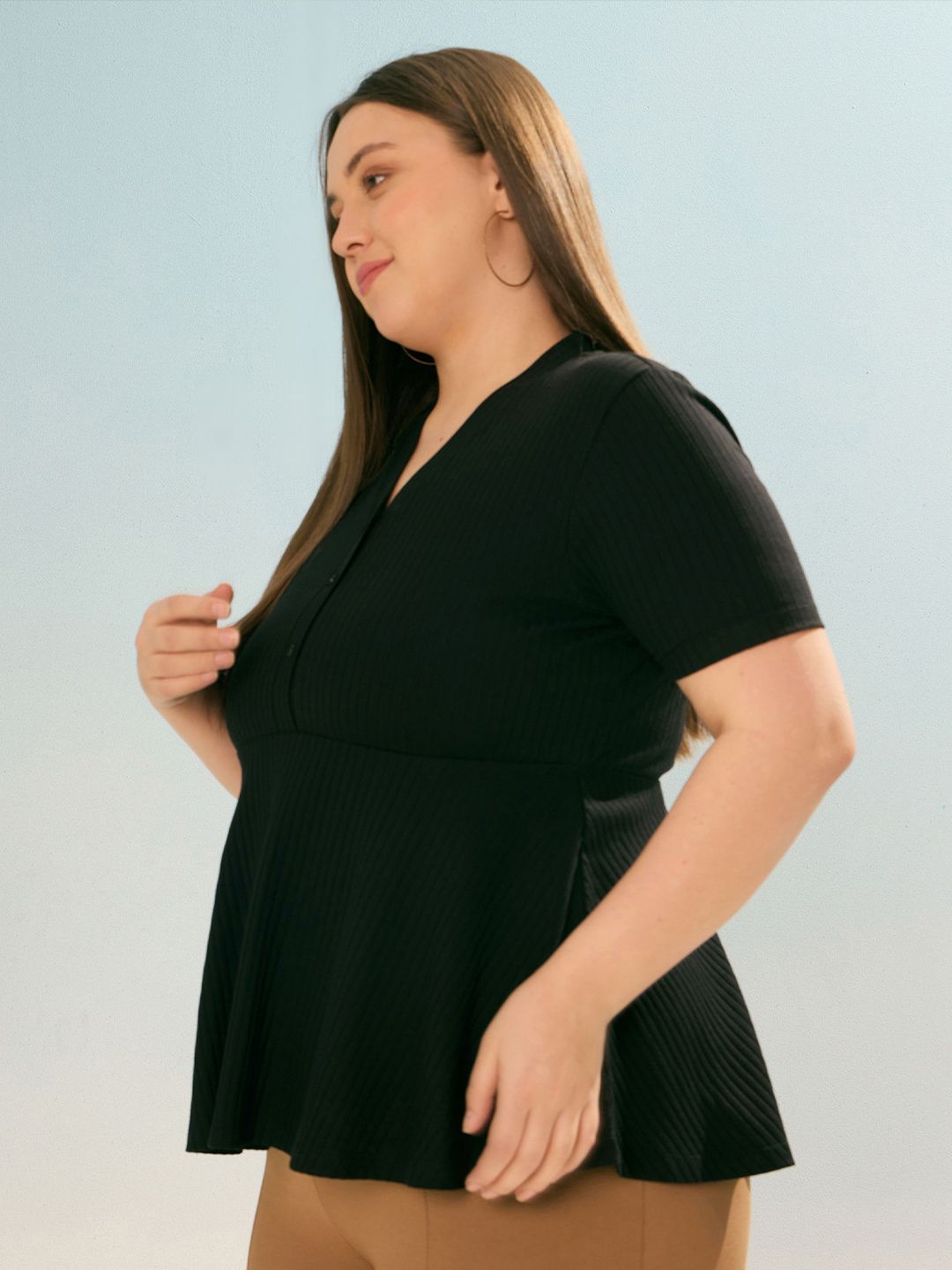 SASSAFRAS Women V-Neck Peplum Top