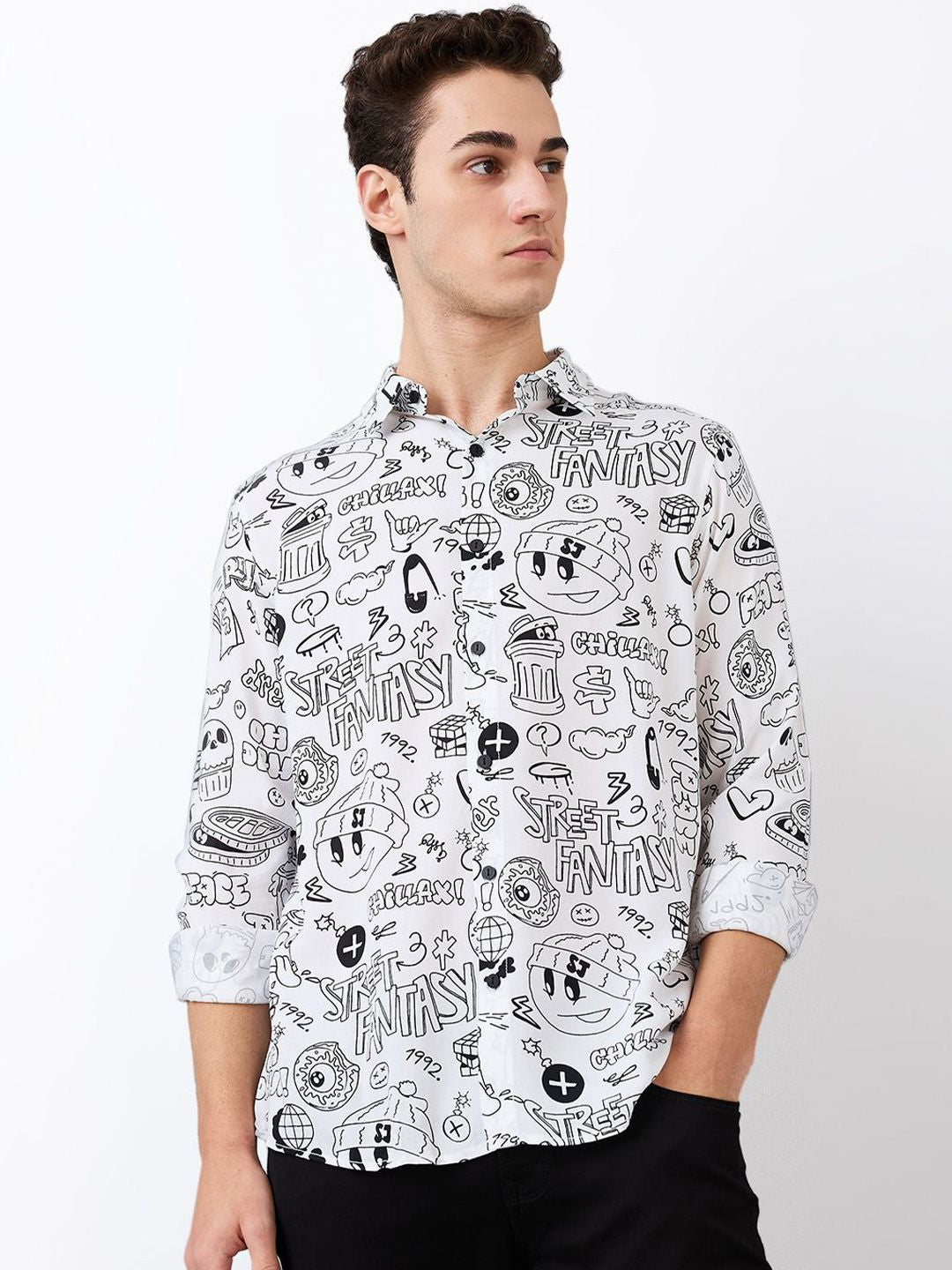 SPYKAR Men Spread Collar Graphic Printed Cotton Casual Shirt