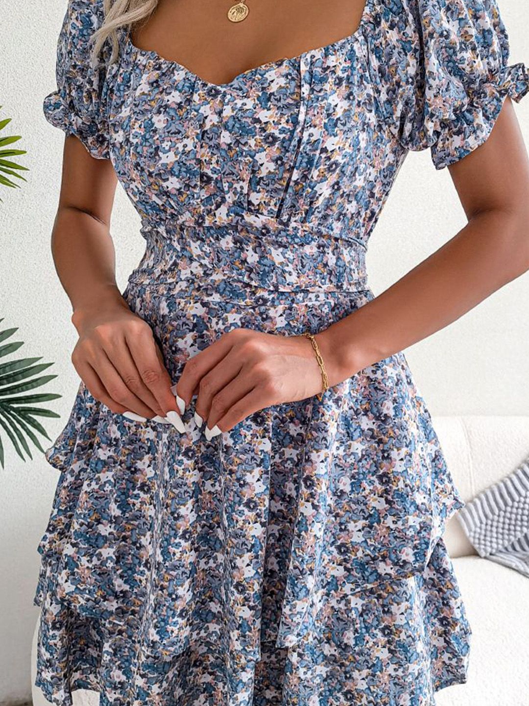 all about you Floral Print Sweatheart Neck Puff Sleeve Fit & Flare Mini Dress