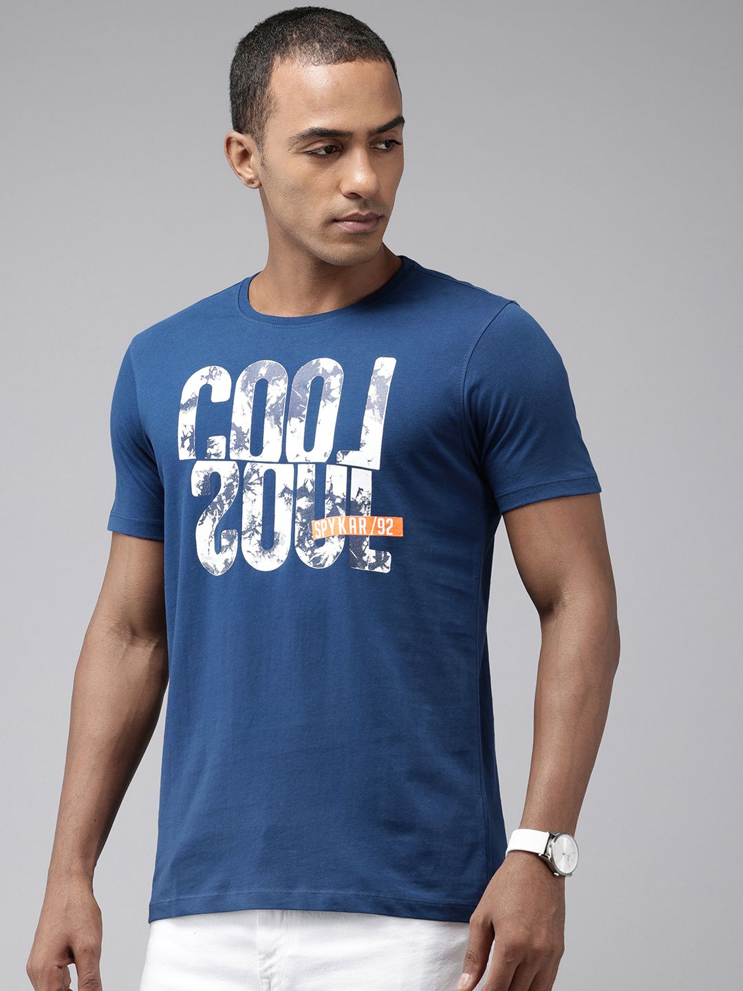 SPYKAR Typography Printed Pure Cotton Slim Fit T-shirt