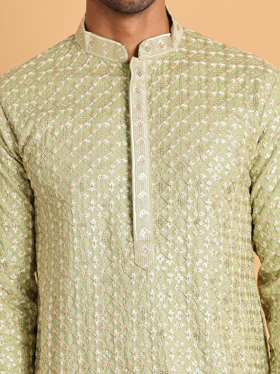 Jompers Men Embroidered Regular Sequinned Kurta with Pyjamas