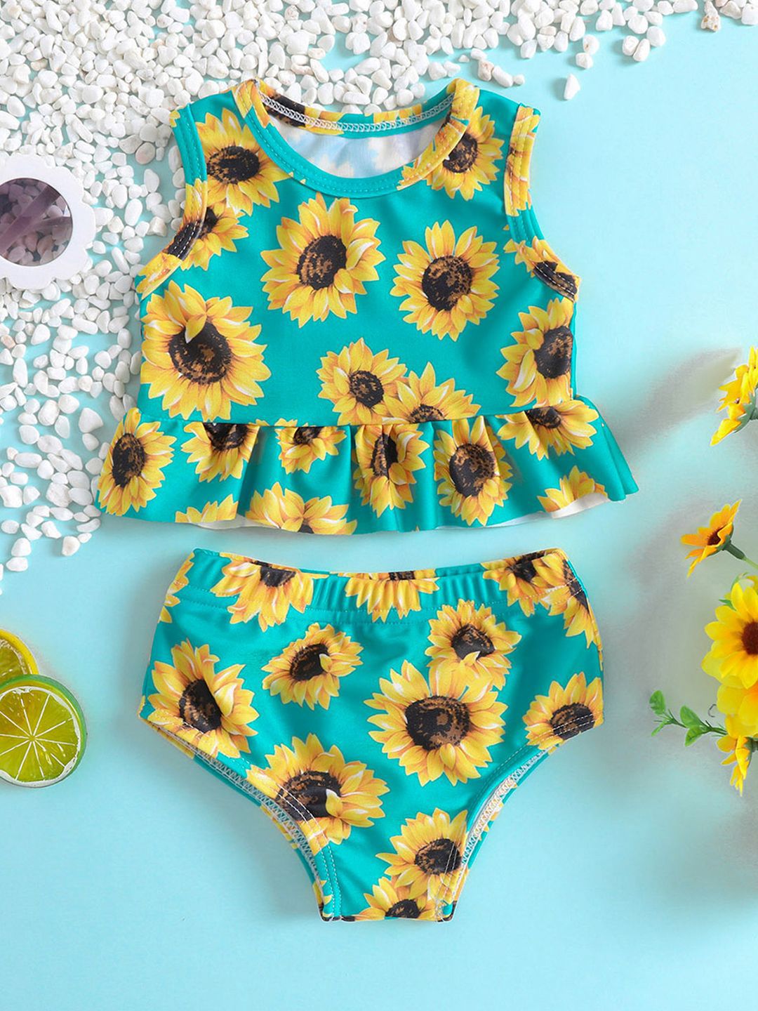 YK Infant Girls Floral Printed Top & Briefs Swim Set