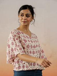 SANSKRUTIHOMES Women Abstract Prined Kimono Sleeve Pure cotton Top