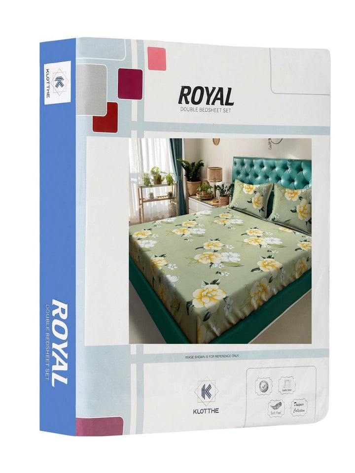 KLOTTHE Green Floral Cotton 300 TC King Fine Bedsheet with 2 Pillow Covers-98 x 89 inches