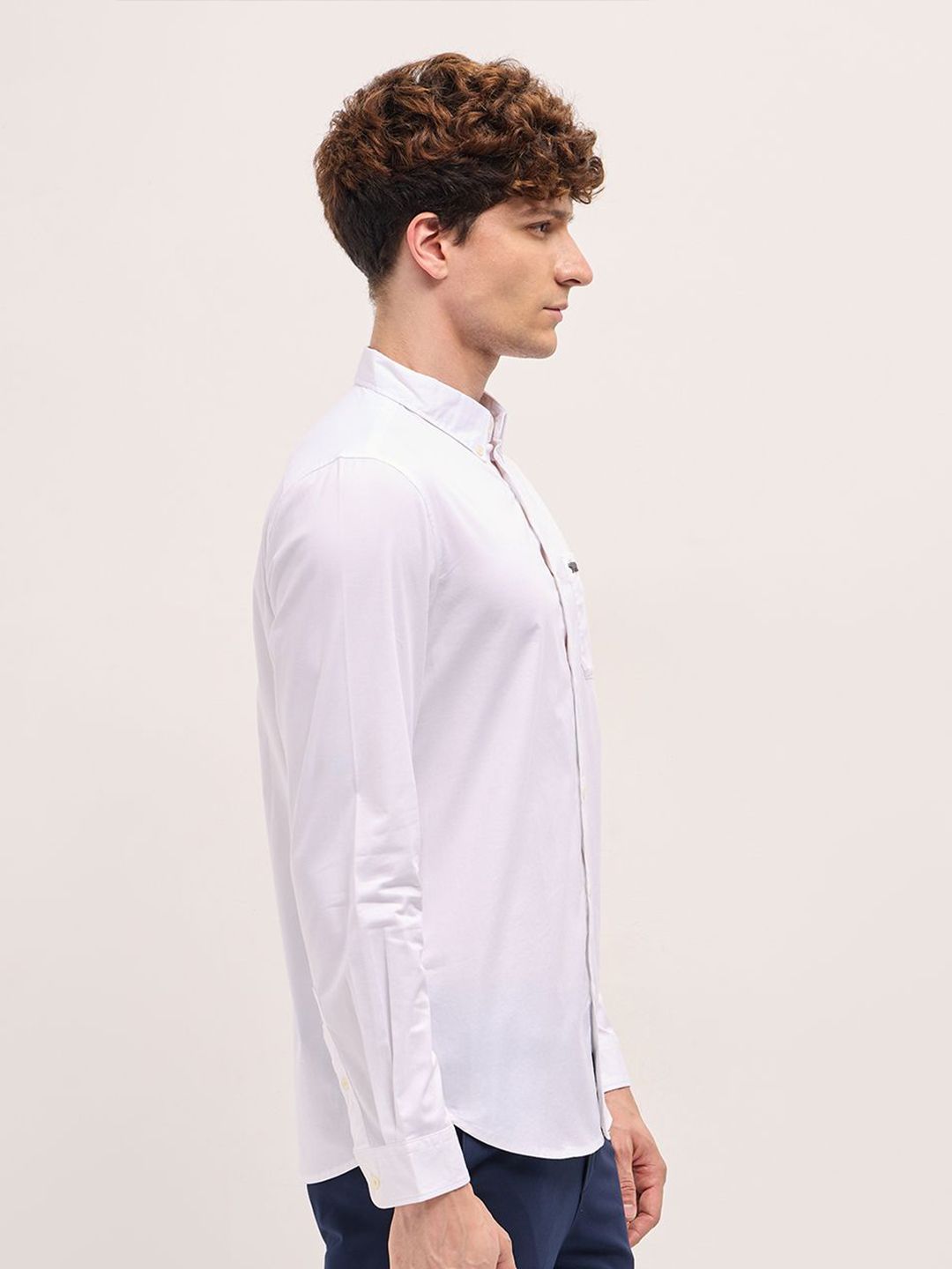 THE BEAR HOUSE Men Button-Down Collar Solid Cotton Casual Shirt