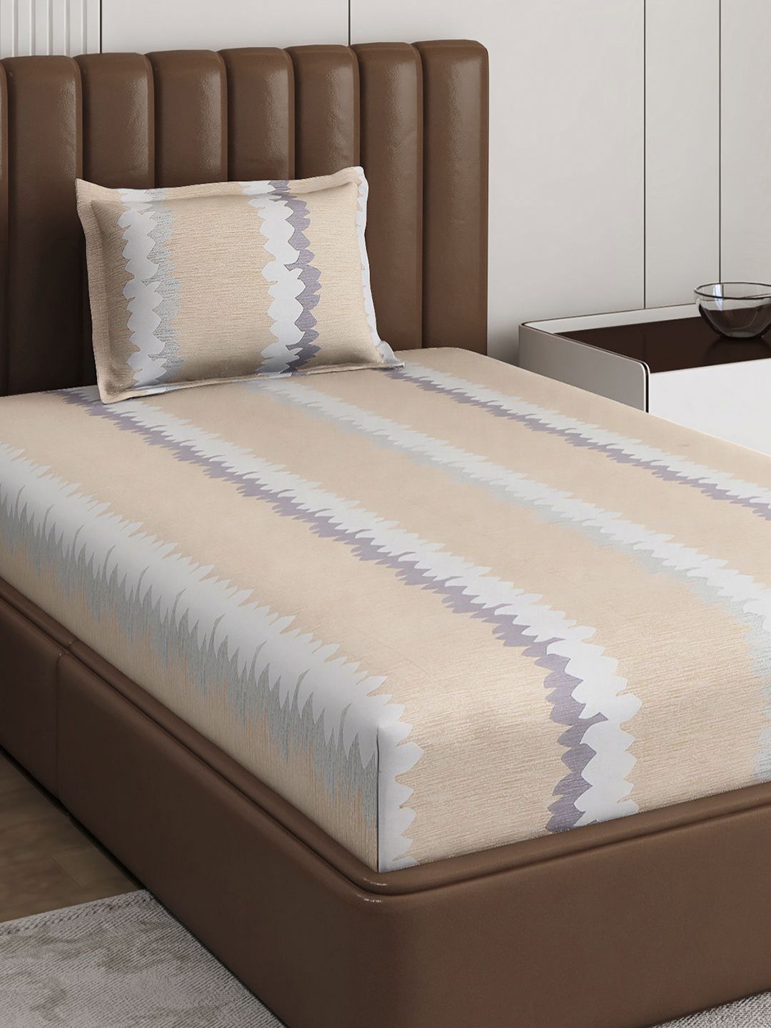 Monte Carlo Pixel Beige & Grey Printed 120 TC Single Bedsheet Set 1.52 m x 2.30 m