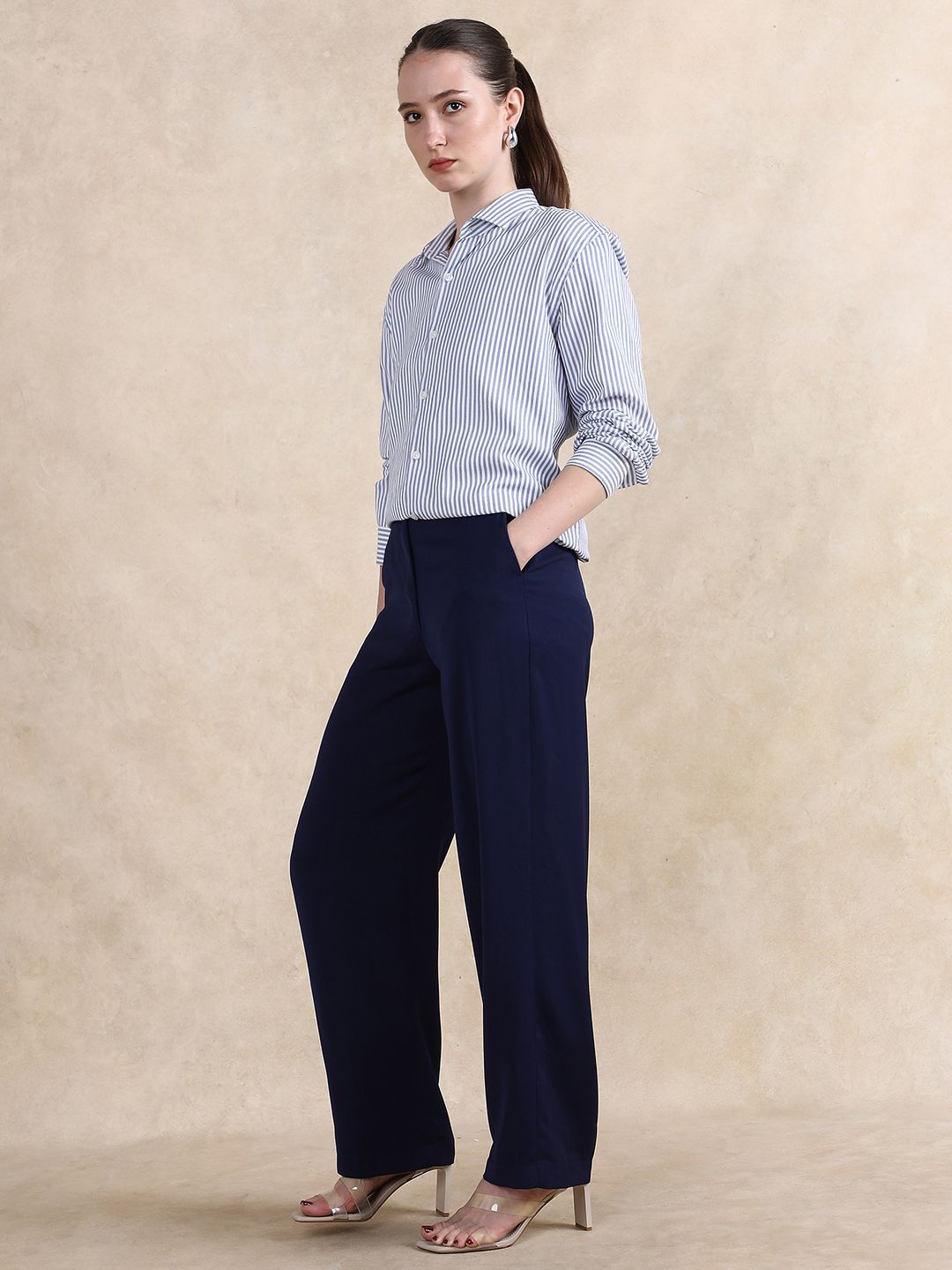 RAREISM Women Tailored Straight Fit High-Rise Solid Trousers
