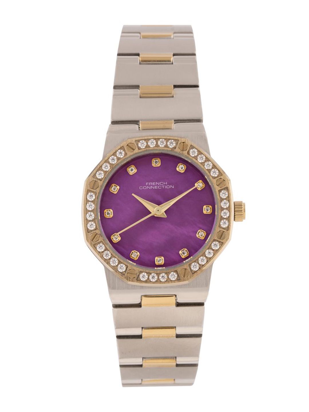 French Connection Women Embellished Dial & Stainless Steel Bracelet Style Straps Analogue Watch FCH13TM-P