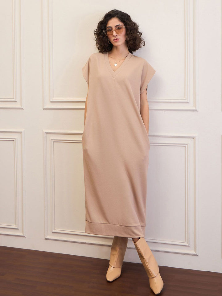 SASSAFRAS Women Midi V-Neck Sweater Dress